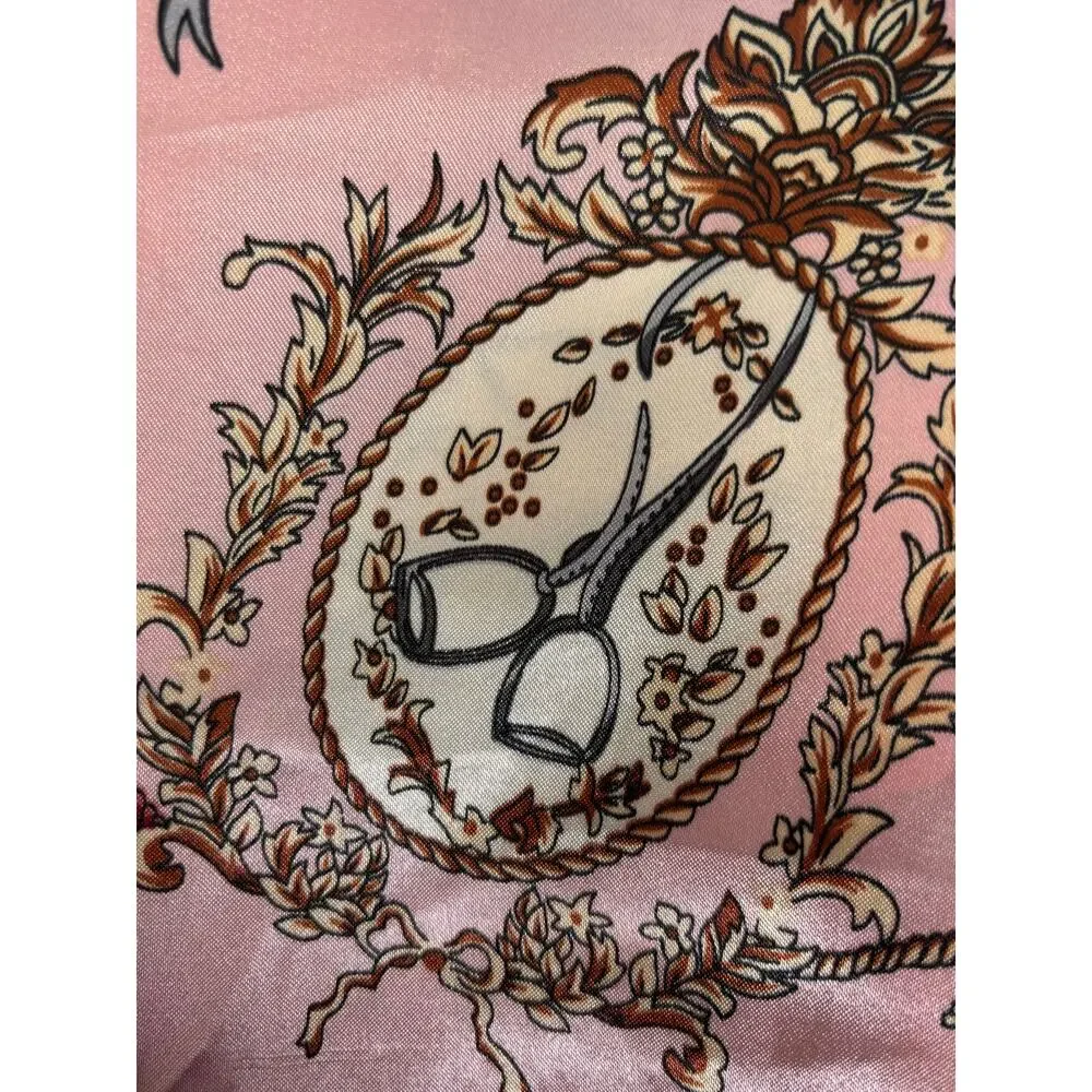 Pink Equestrian Novelty Print Square Scarf Satiny Romantic Horse Girl Accessory